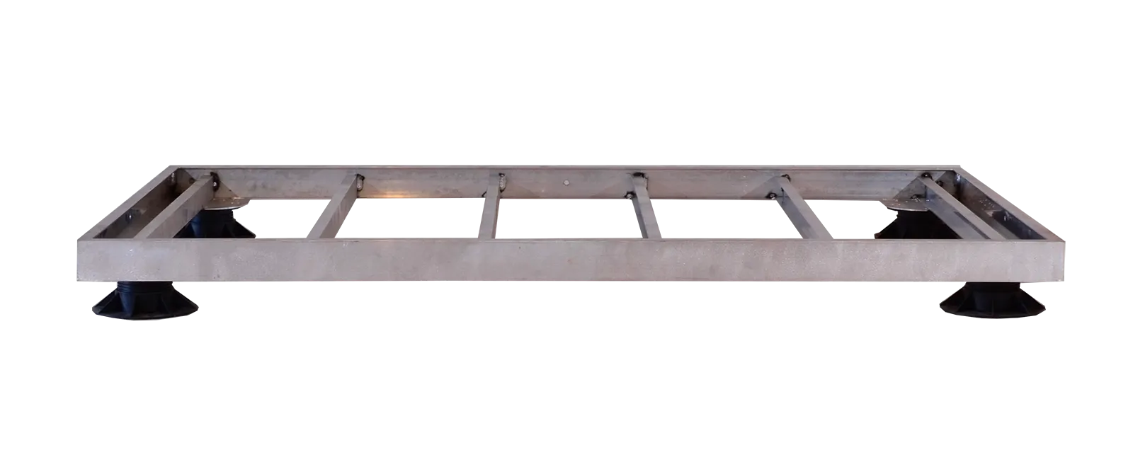 Perma-Walk aluminum frame with bison pedestals, designed for creating elevated walkways and decks. The frame provides a sturdy base for various surface materials.