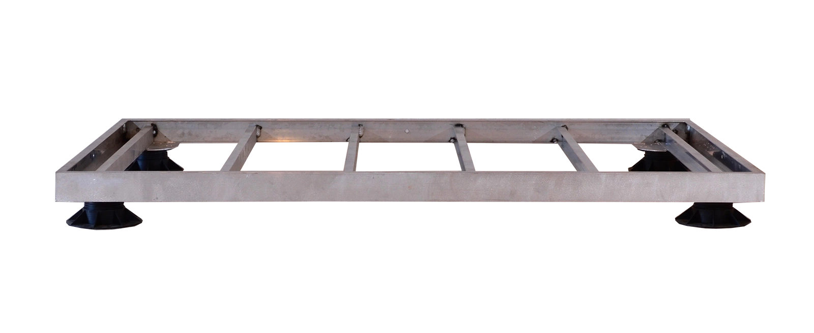 Perma-Walk aluminum frame with Bison pedestals for creating elevated walkways and surfaces. The frame provides a sturdy base for decking or paving.