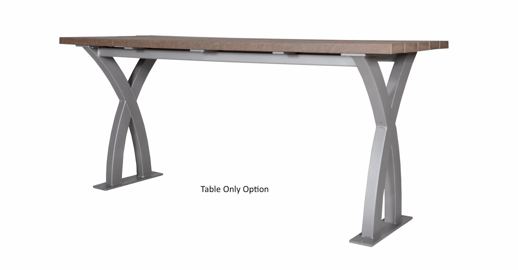 This Parker picnic table features a recycled plastic lumber top and powder-coated metal frame. It's a durable and stylish option for outdoor dining and gathering spaces.