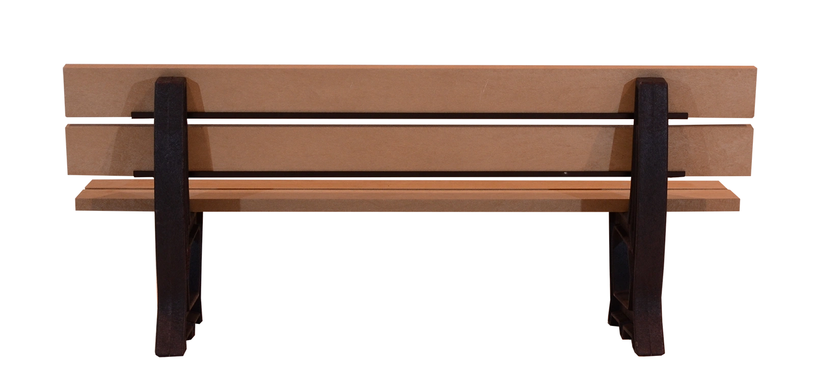 Deco bench with recycled plastic lumber seat and back. The bench features a simple, modern design with a sturdy frame.