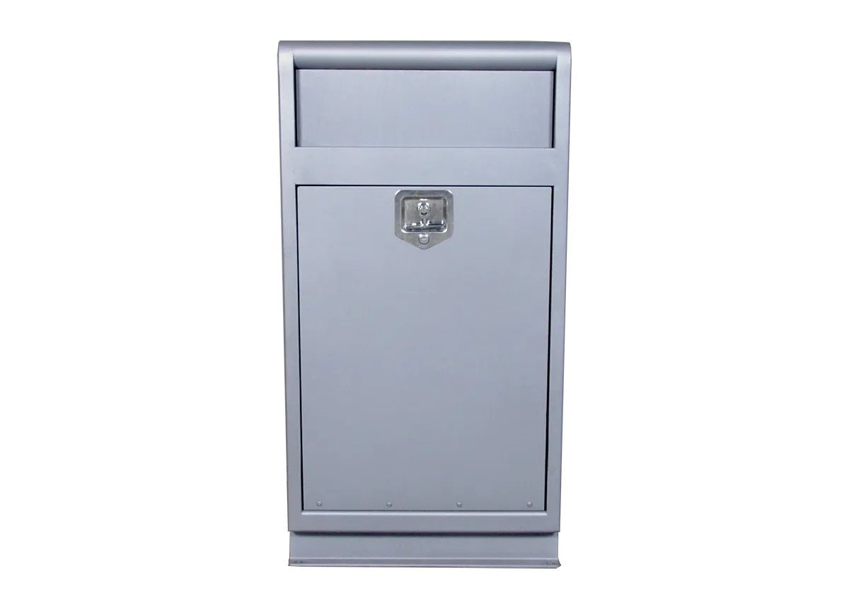 TENAJ waste receptacle with a front door for easy emptying. This durable litter bin is ideal for high-traffic outdoor spaces.