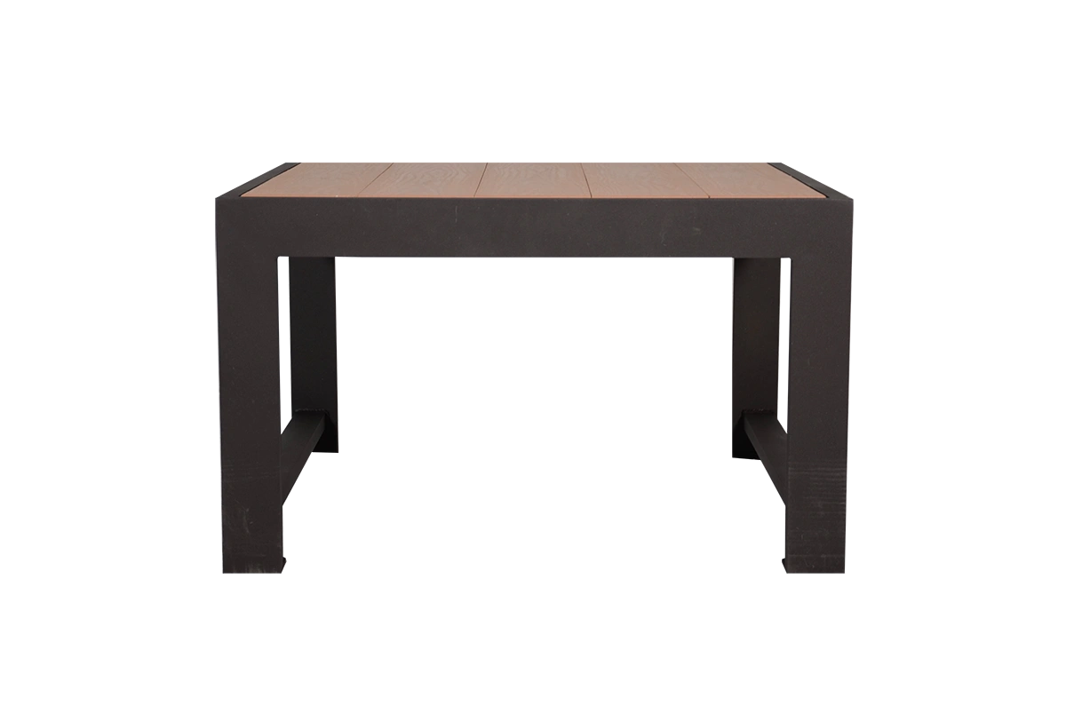 Urban Form Coffee Table with a powder-coated frame and recycled plastic lumber top. This table provides a modern and durable surface for outdoor spaces.
