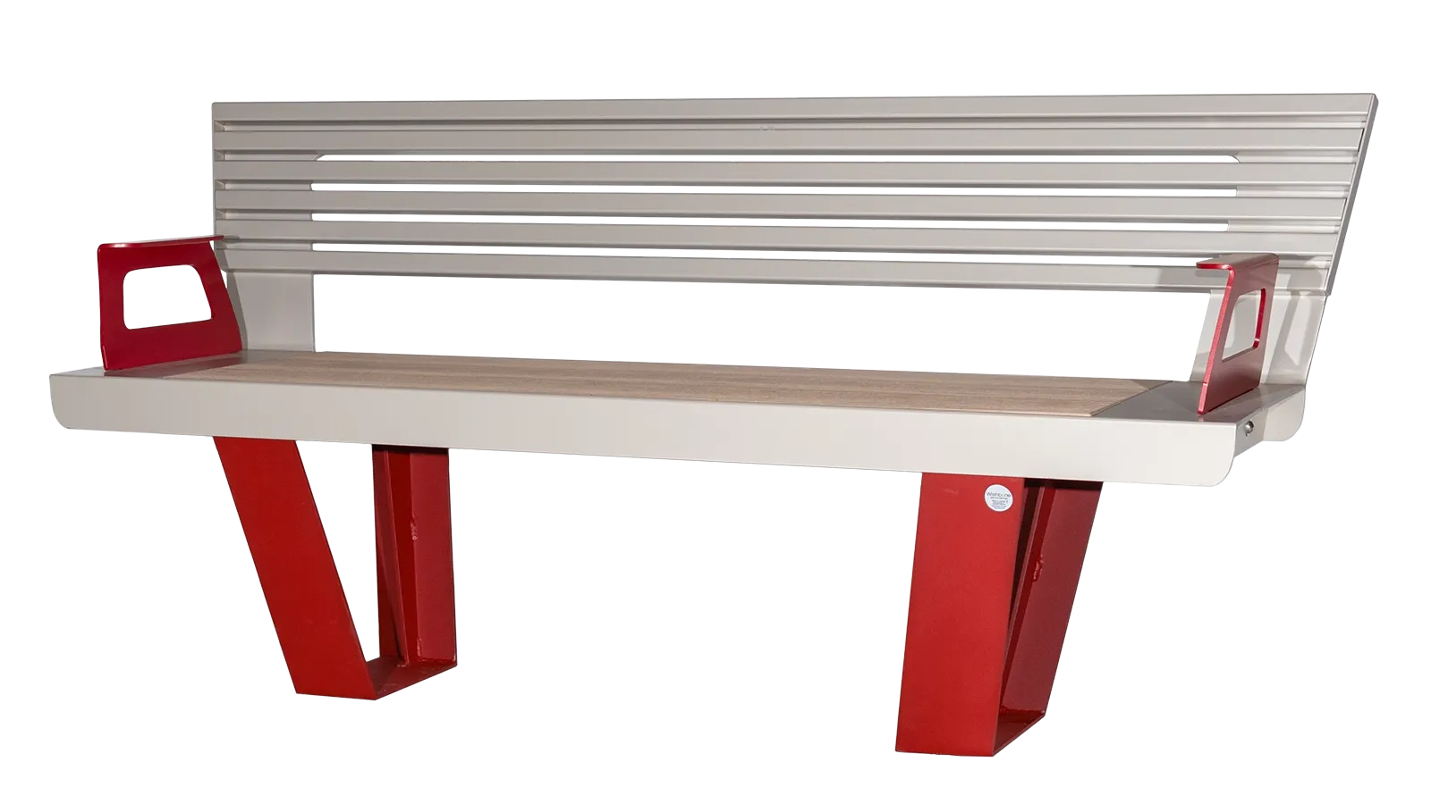 The West Coast Bench features a modern design with recycled plastic lumber seat and powder-coated metal frame. This bench offers comfortable seating for public spaces.