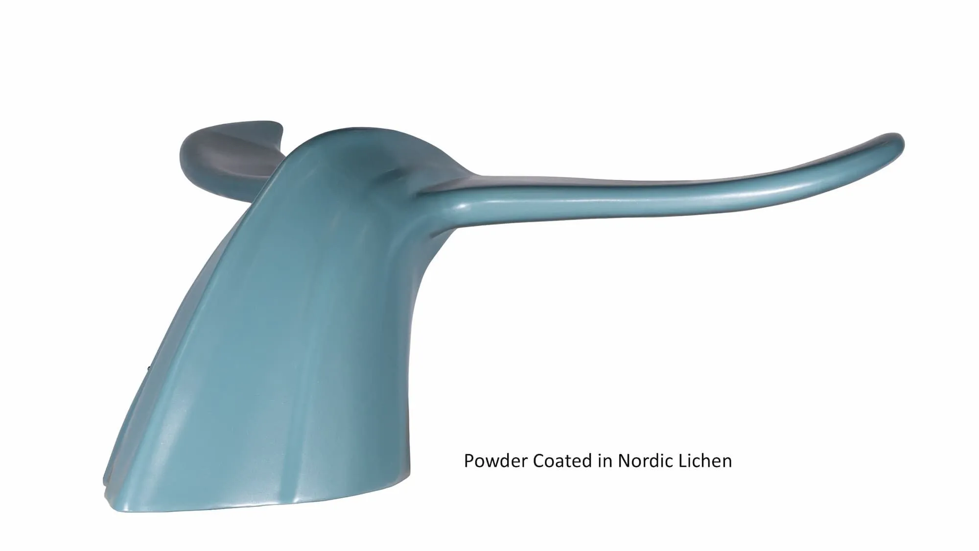 Whale Tail Bench in Nordic Lichen powder coat finish. This unique bench adds an artistic touch to any outdoor space.