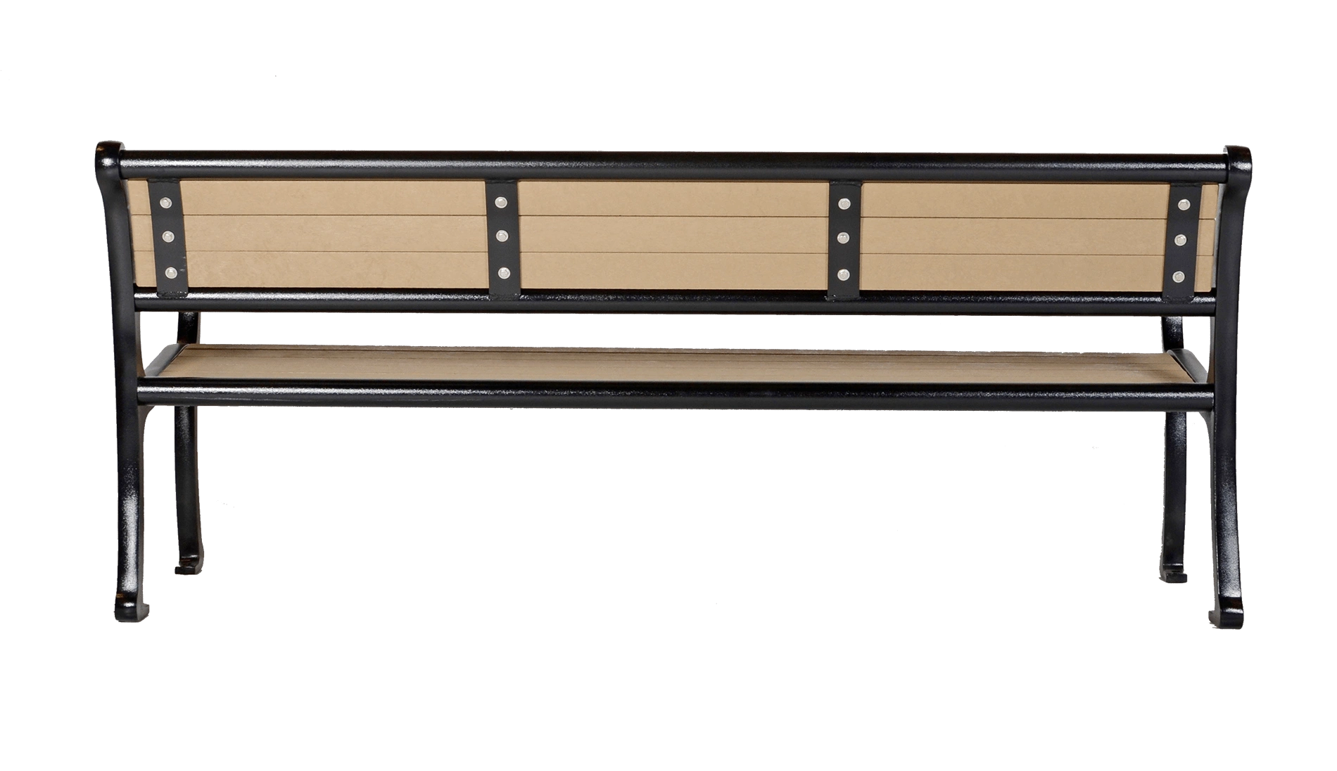 Classic bench with recycled plastic lumber seat and back. Durable and comfortable seating for parks, streetscapes, and other public spaces.