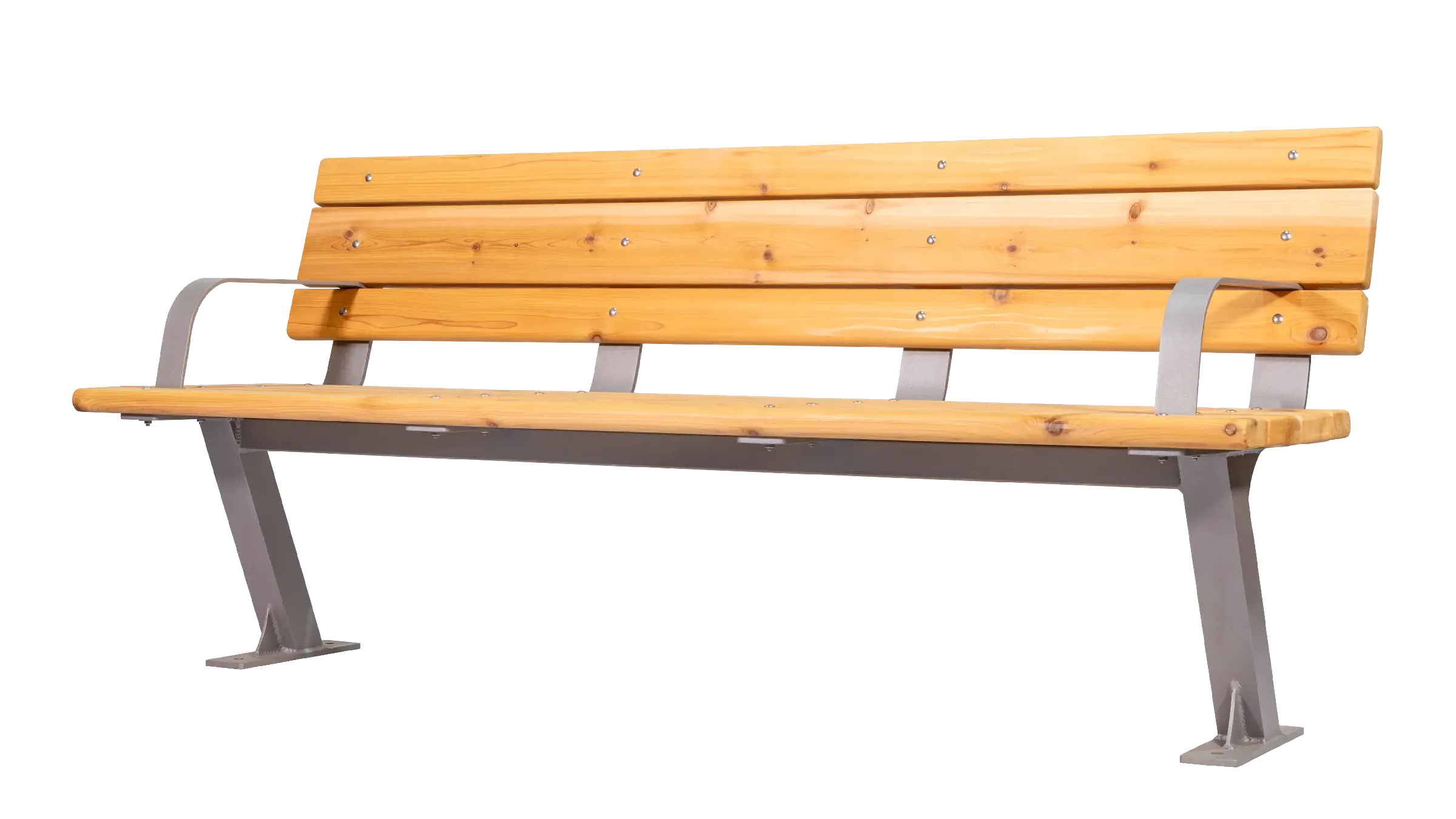 The Bayview bench offers a comfortable and stylish seating solution for outdoor spaces. It features natural wood lumber and a durable metal frame.