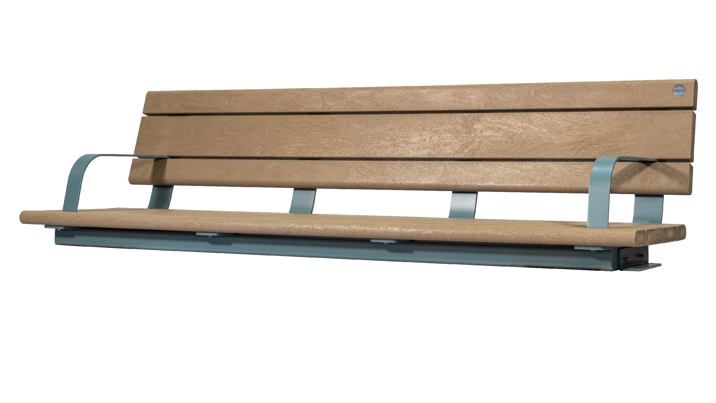 Bayview Wall Top Bench with recycled plastic lumber and powder-coated metal frame. This bench provides comfortable seating for public spaces.