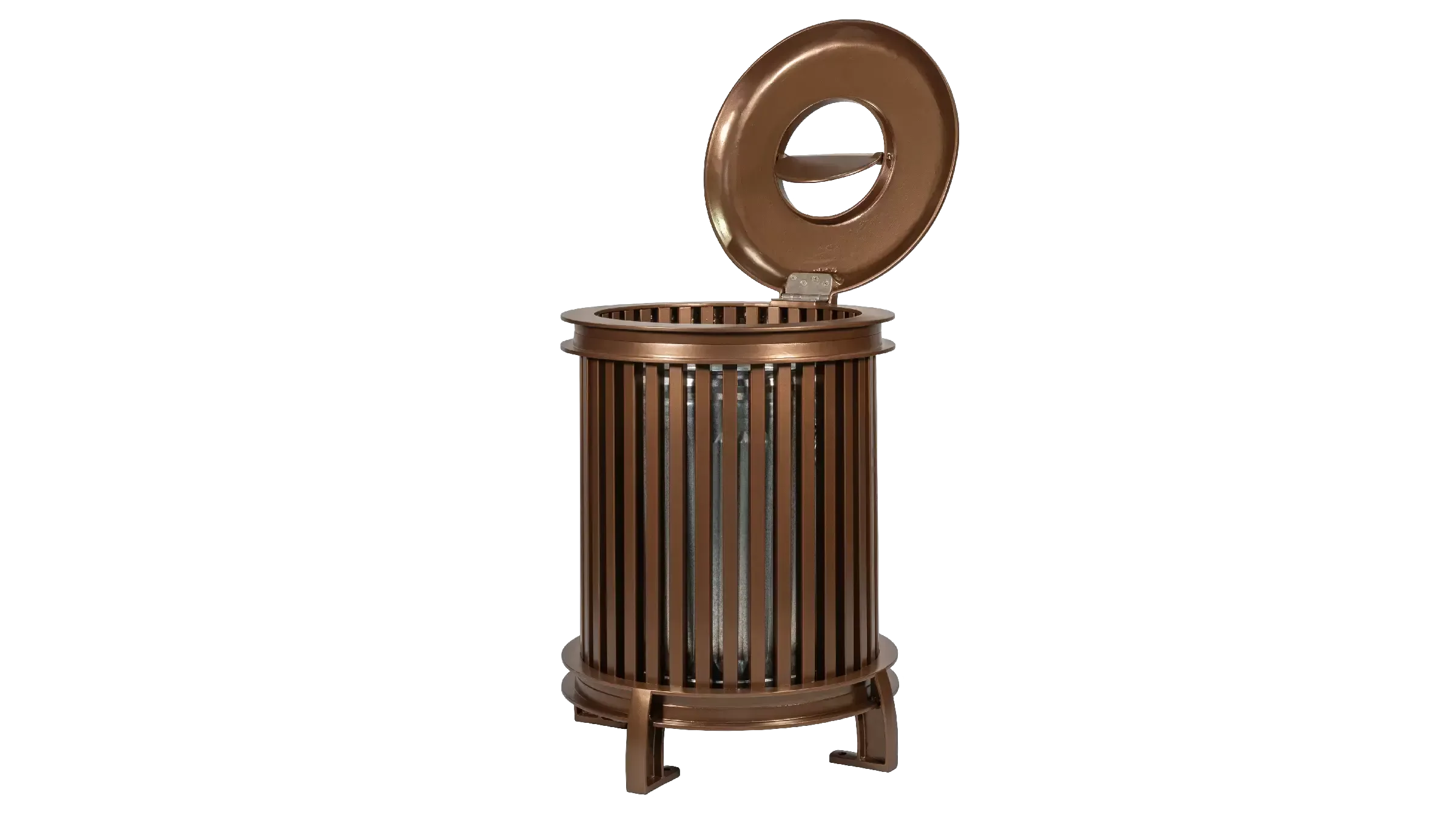 The Beselt Round Waste Receptacle features a durable metal construction and a convenient loading door. This stylish and functional waste bin is perfect for high-traffic areas.