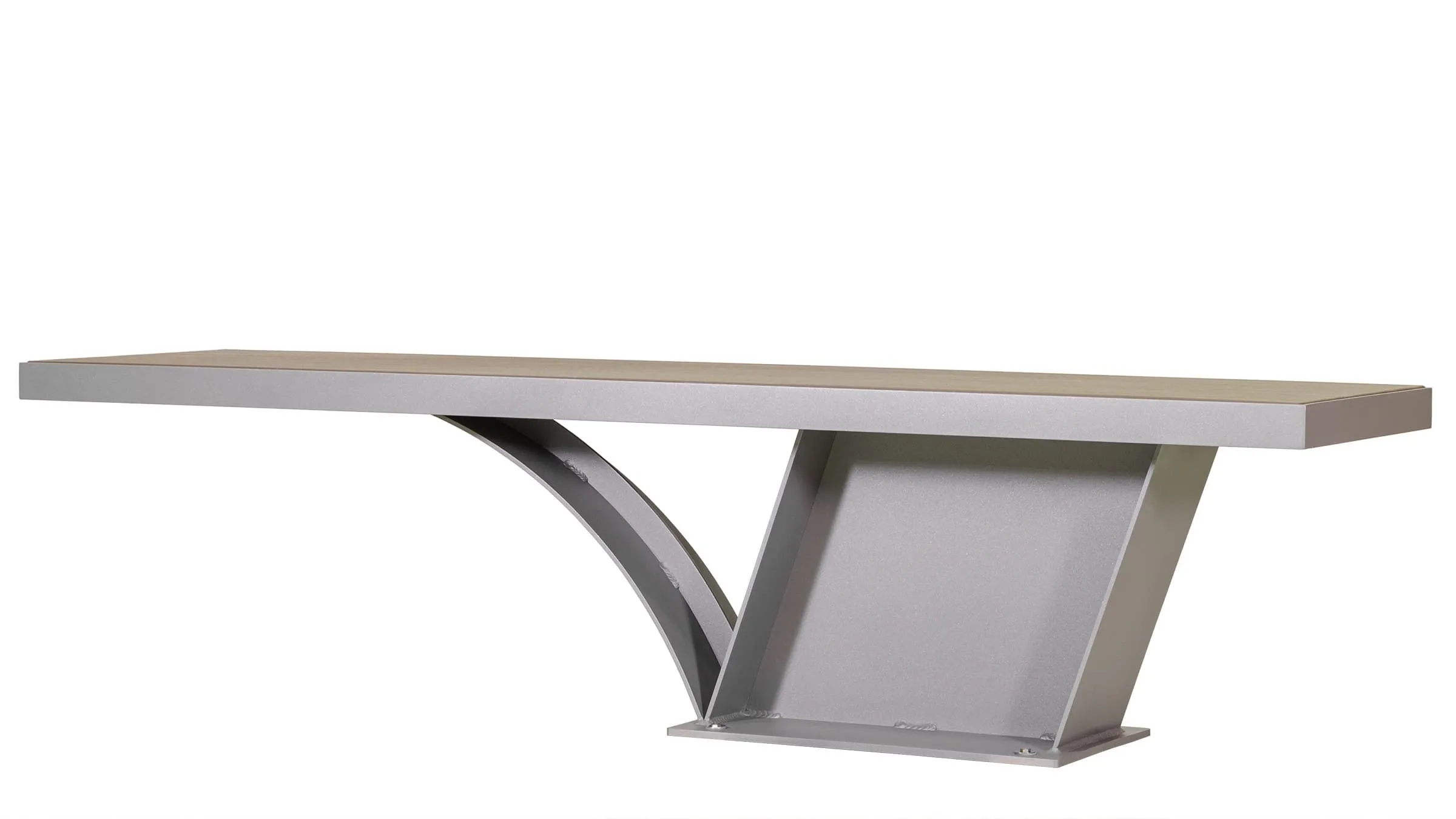 City Scape backless bench with a sleek, modern design. This bench features a durable metal frame and a comfortable recycled plastic lumber seat.