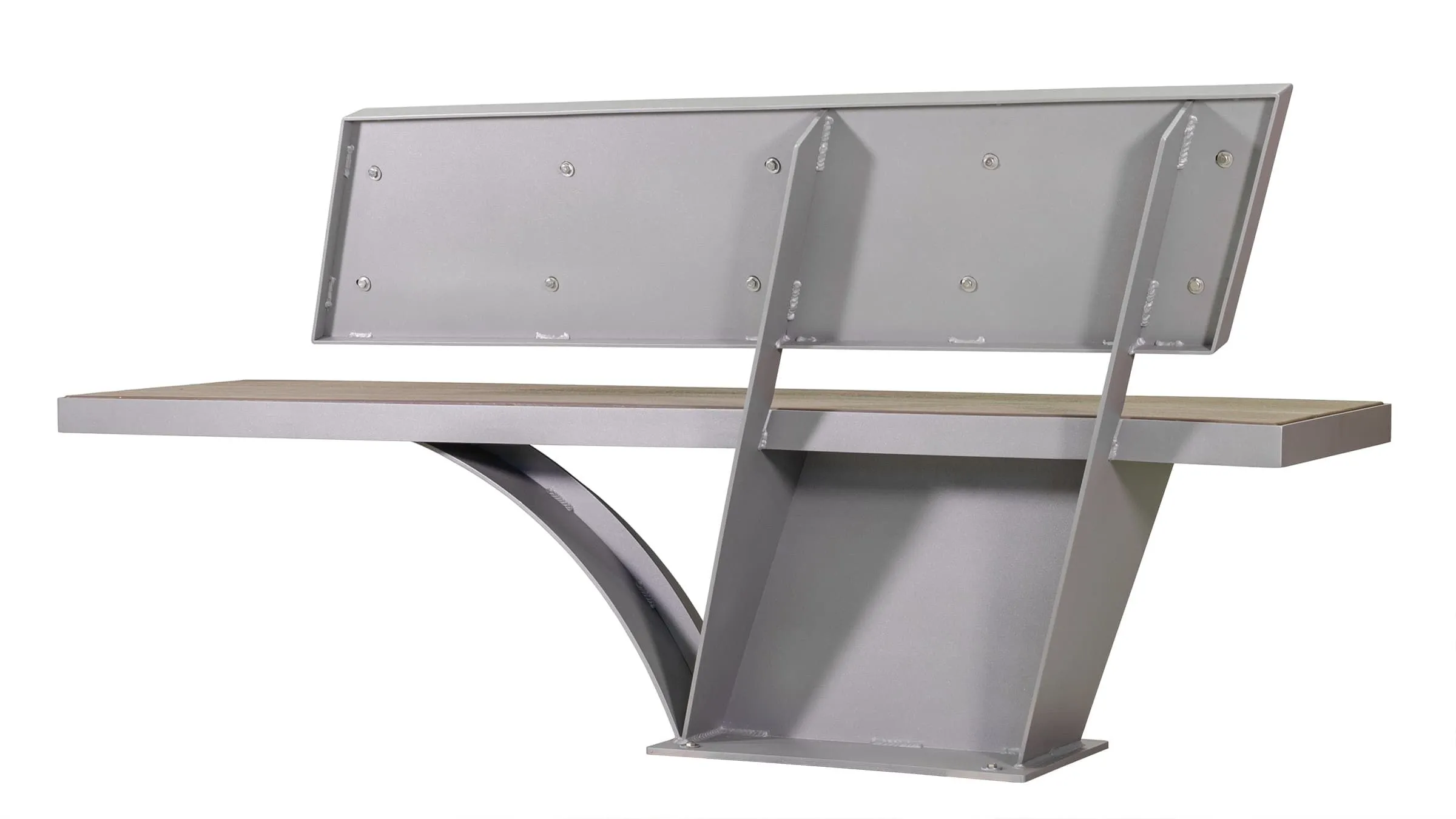 This bench features a metal frame and recycled plastic lumber seat. The City Scape bench offers a modern design for public spaces.