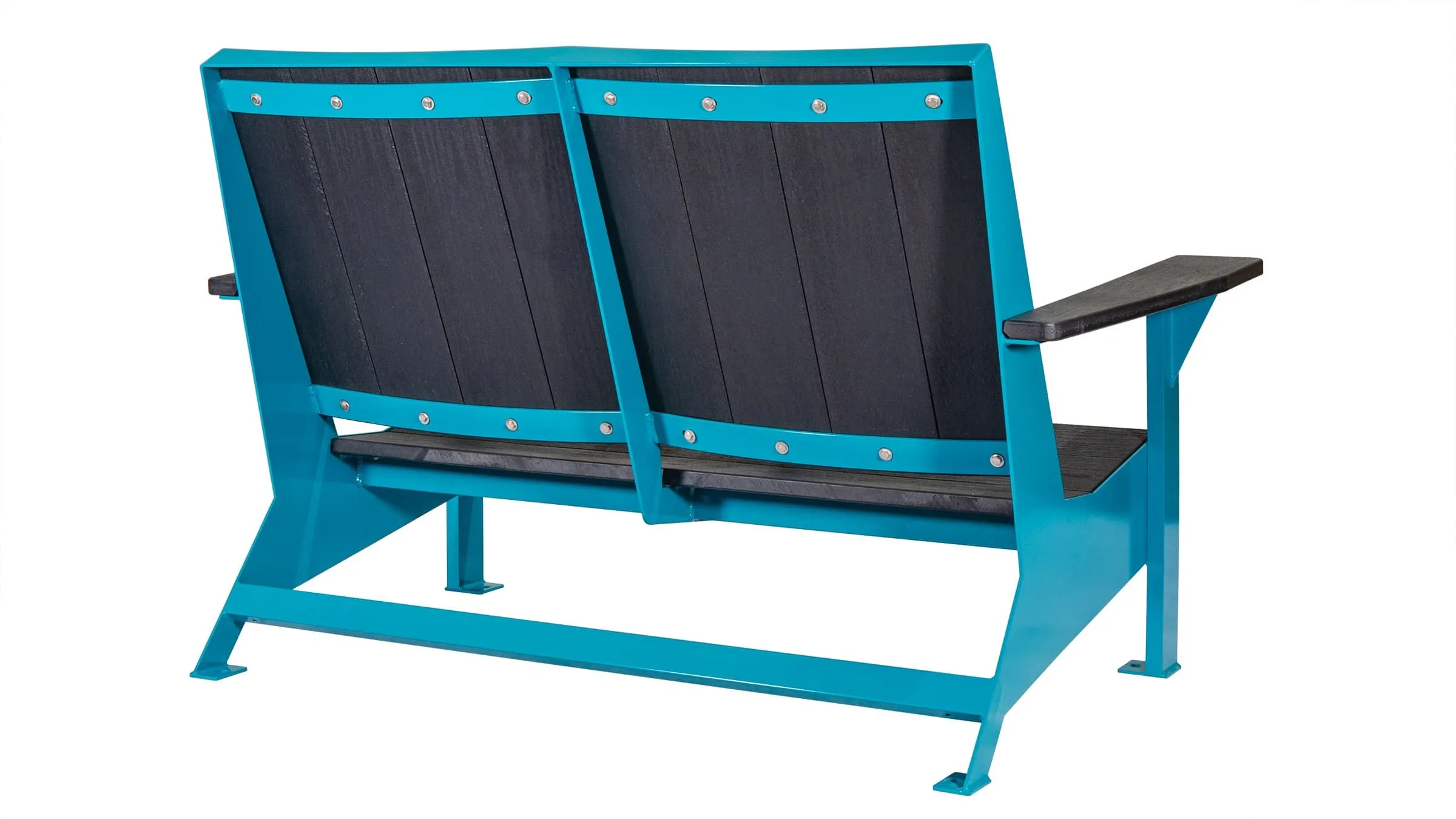 This Jem Love Seat features recycled plastic lumber and a powder-coated metal frame. The bench provides comfortable seating for two in outdoor settings.
