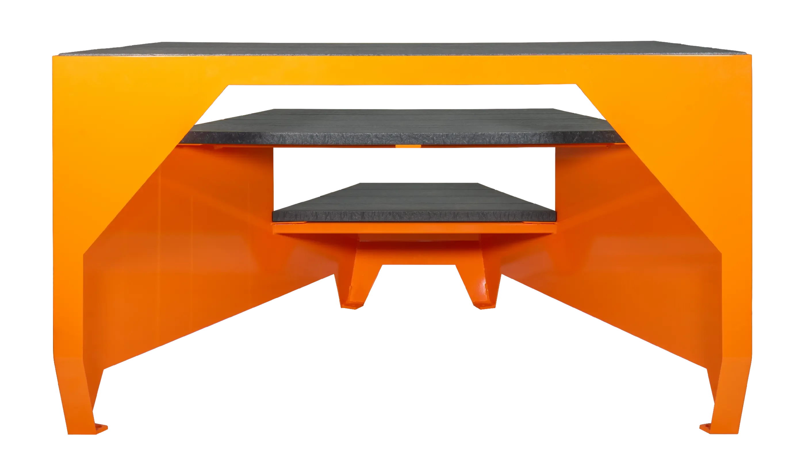 The Strataview Step Bench features a multi-tiered design for stadium-style seating. It combines recycled plastic lumber with a durable powder-coated metal frame.