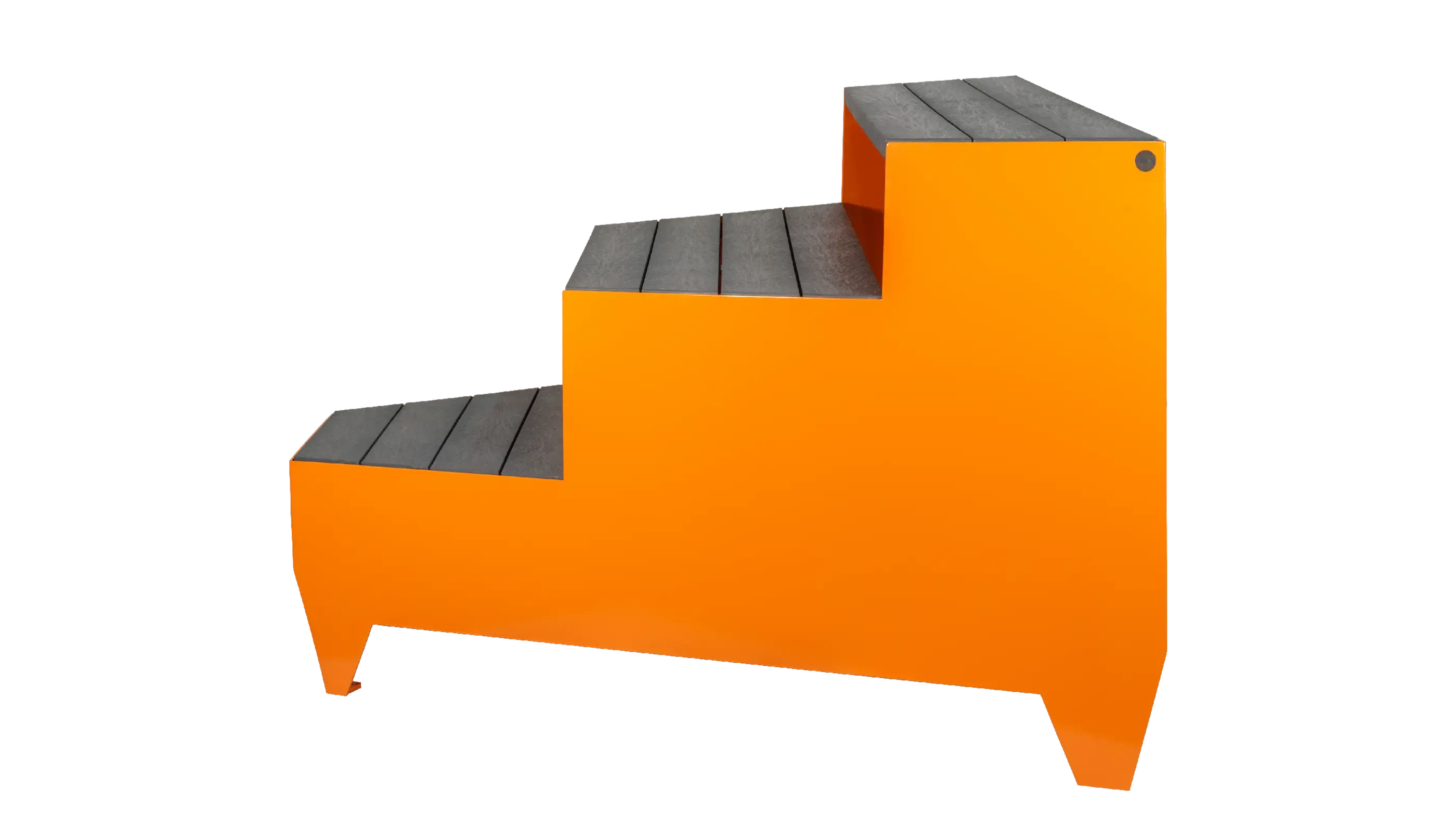 Strataview Step bench with three tiers, perfect for creating a unique seating arrangement. The bench features recycled plastic lumber and a durable powder-coated metal frame.