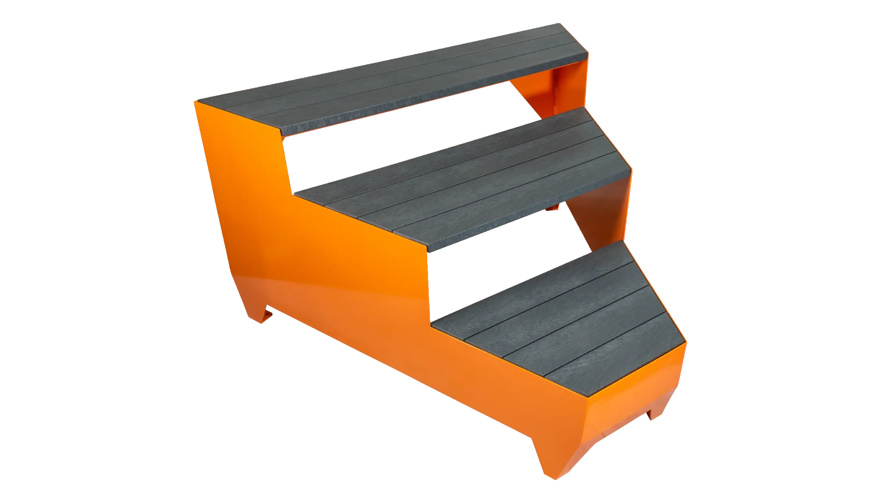 Perma-Step with three steps, featuring Harbour Grey recycled plastic lumber and Pastel Orange powder-coated metal.