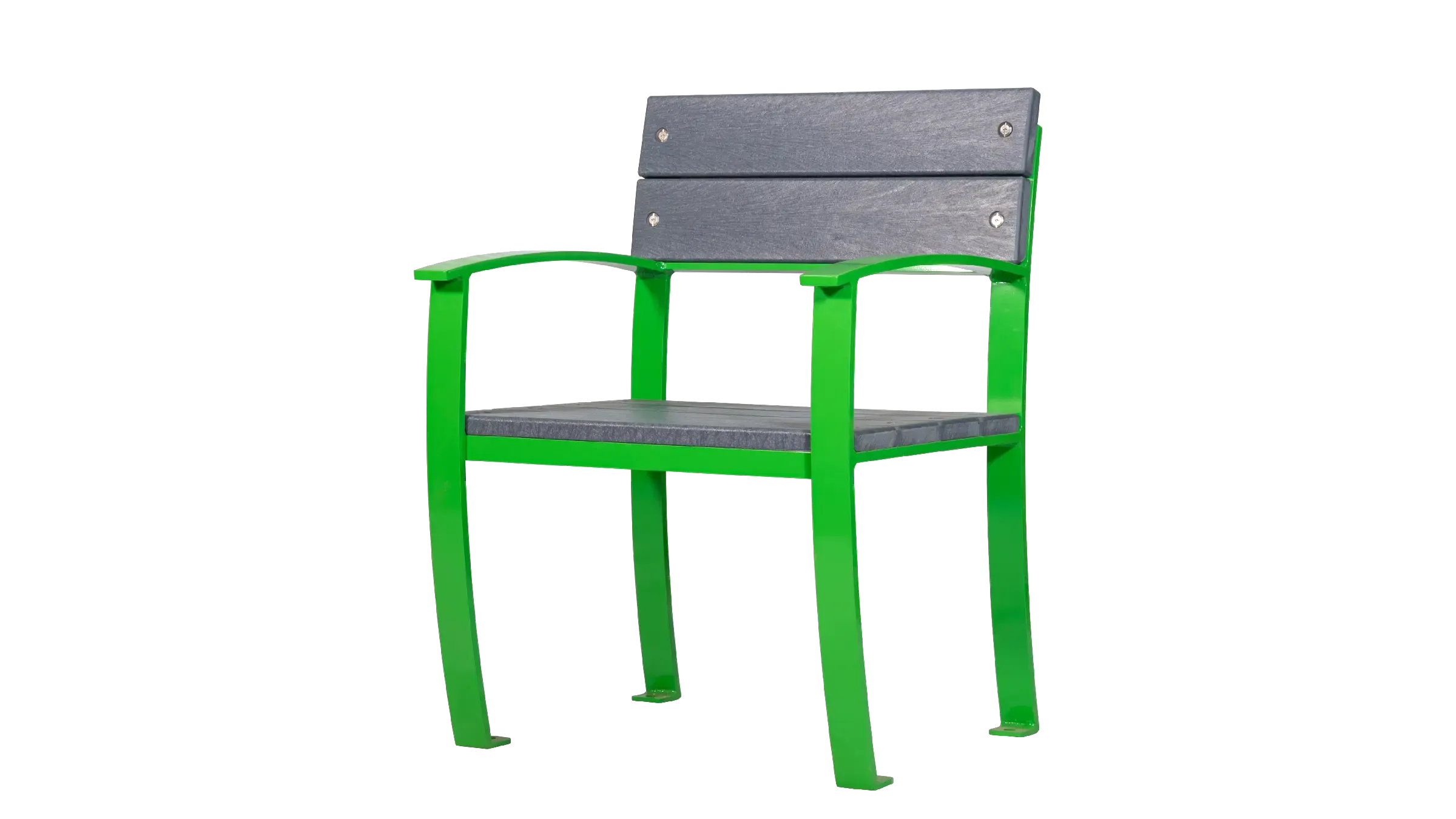 Mena chair with recycled plastic lumber seat and back. This chair features a bright green powder-coated frame.