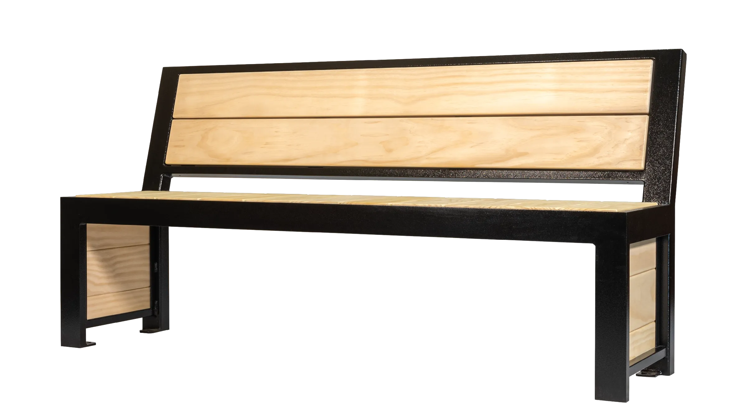 This Urban Form Full Back Bench features a durable frame and Accoya® Modified Wood slats for comfortable seating. Ideal for modern outdoor spaces.