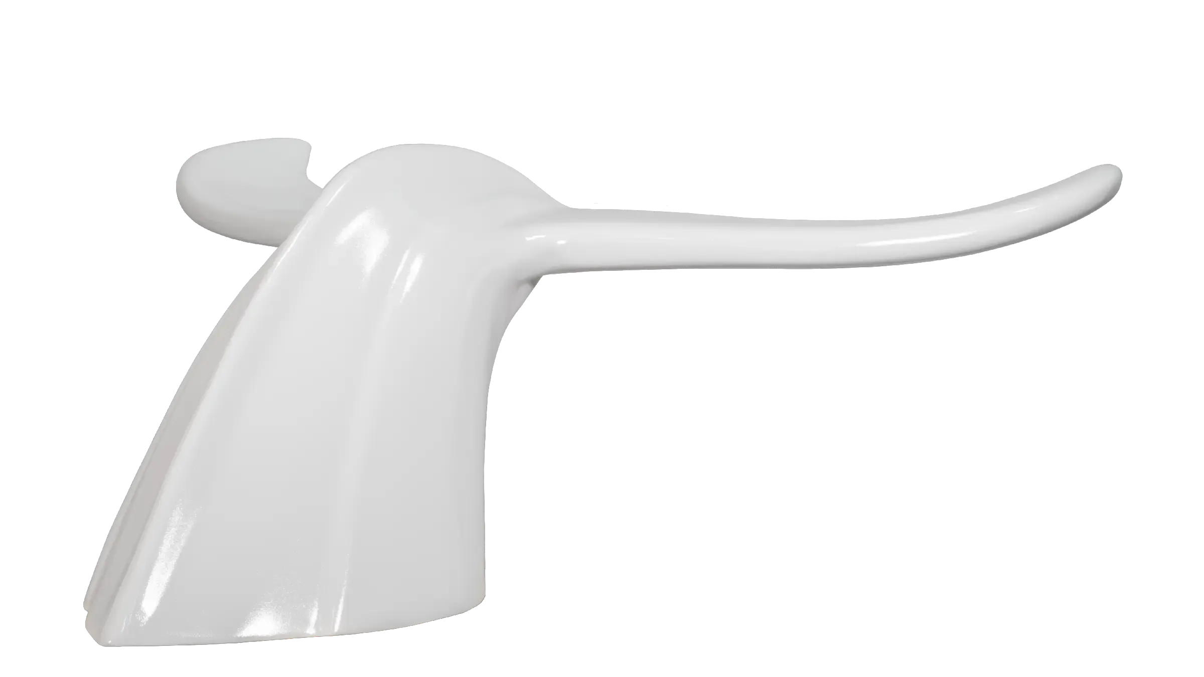 This is a Whale Tail Seat with a smooth, glossy surface. The seat is finished in a textured white powder coat.