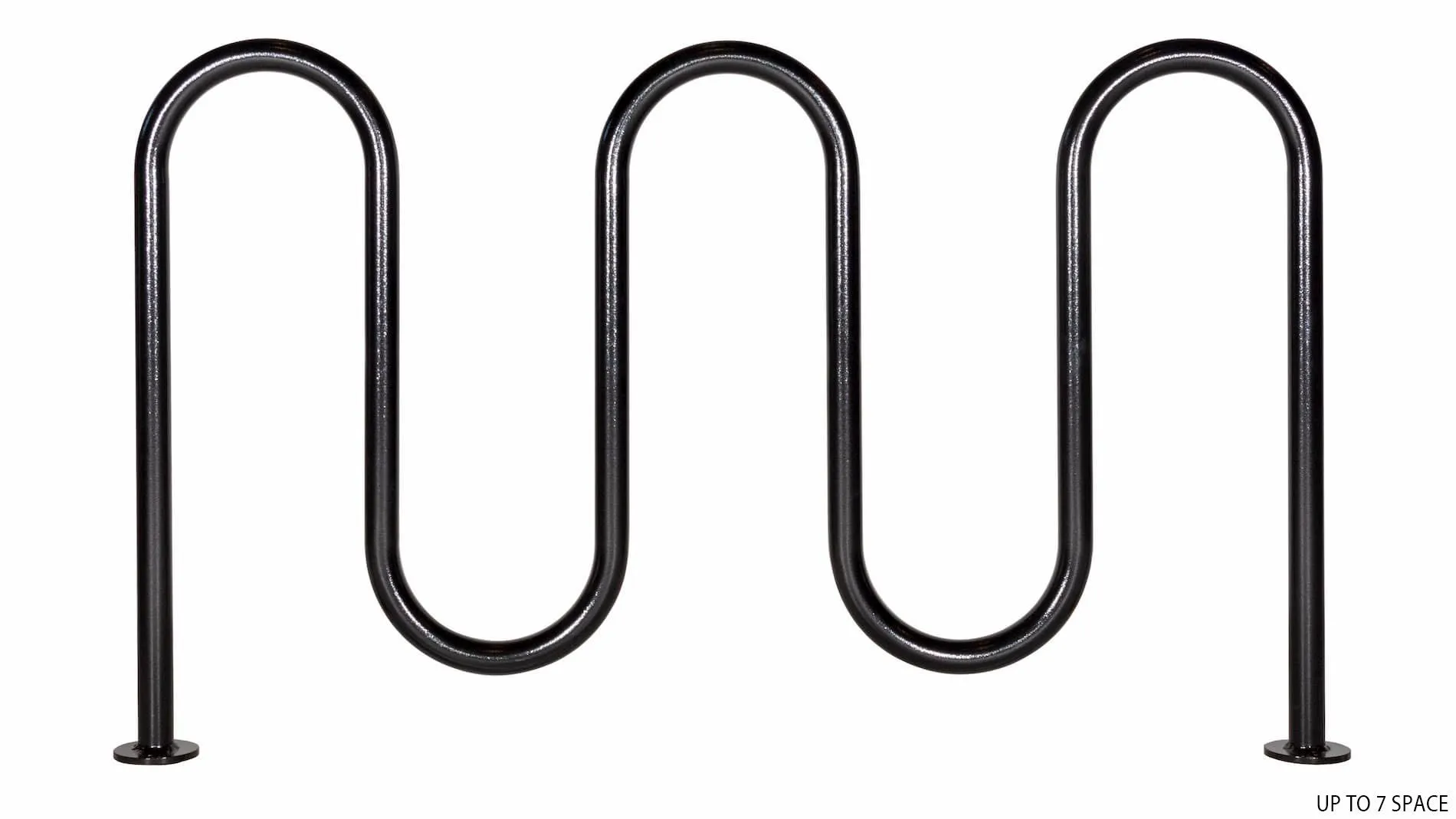 Up to 7 Space Surf Bike Rack provides secure parking for multiple bicycles. Its wave-like design adds visual interest to any location.