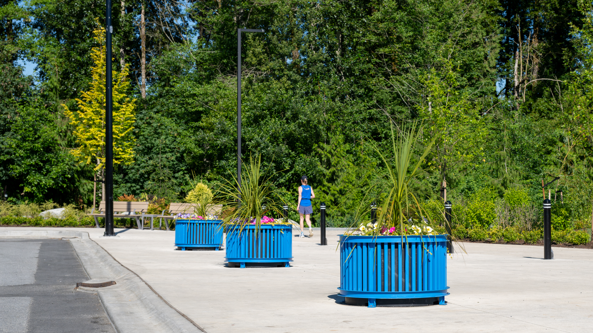 Wishbone Beselt Round Self Watering Planters at Yorkson Community Park in the Township of Langley, BC