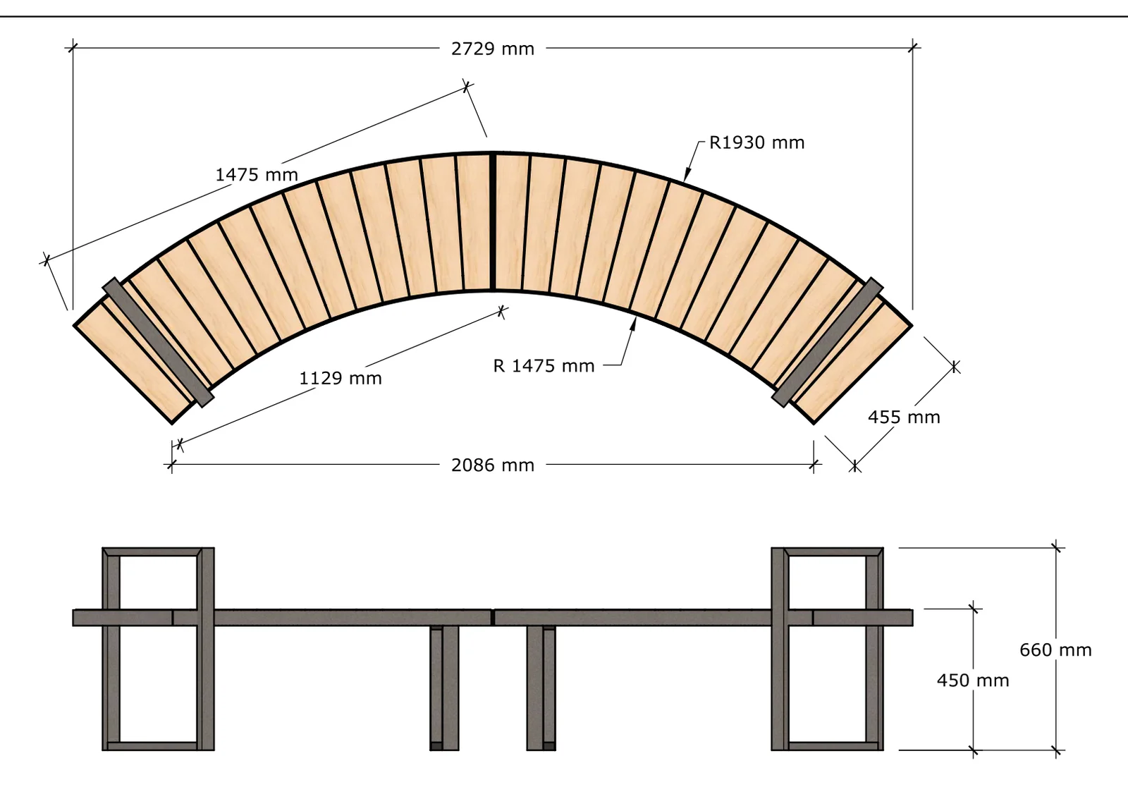 Custom Ridgeline Curved Bench 58" - Accoya