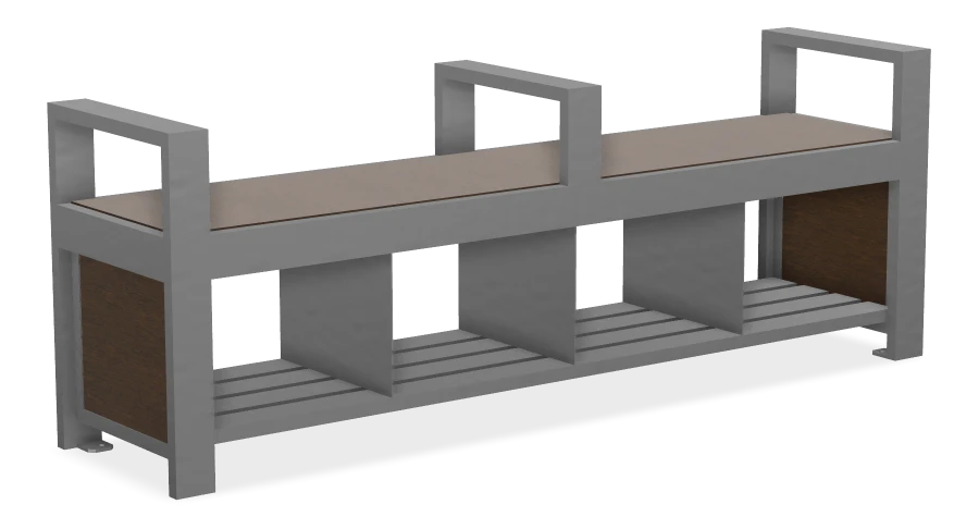 Urban Form Backless Bench with Storage Pockets, Armrest & Center Armrest 6ft