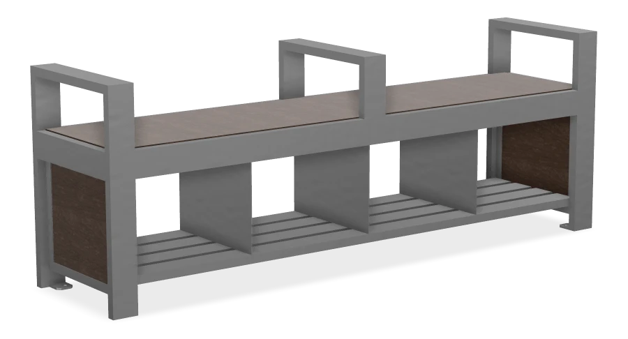 Urban Form Backless Bench with Storage Pockets, Armrest & Center Armrest 6ft