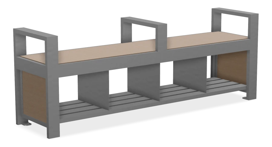 Urban Form Backless Bench with Storage Pockets, Armrest & Center Armrest 6ft