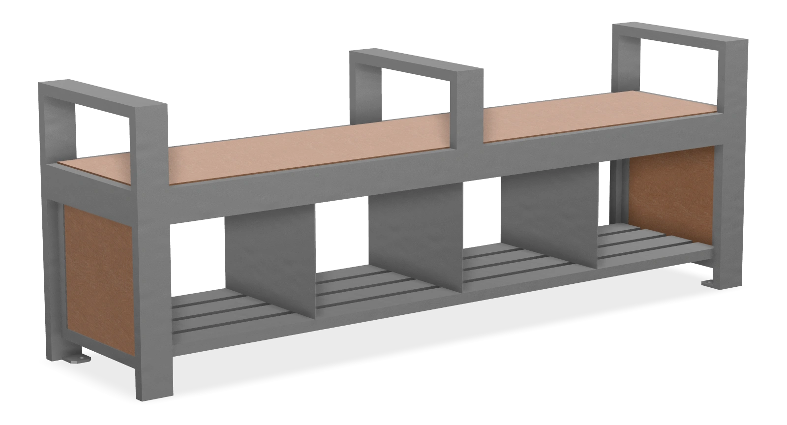 Urban Form Backless Bench with Storage Pockets, Armrest & Center Armrest 6ft