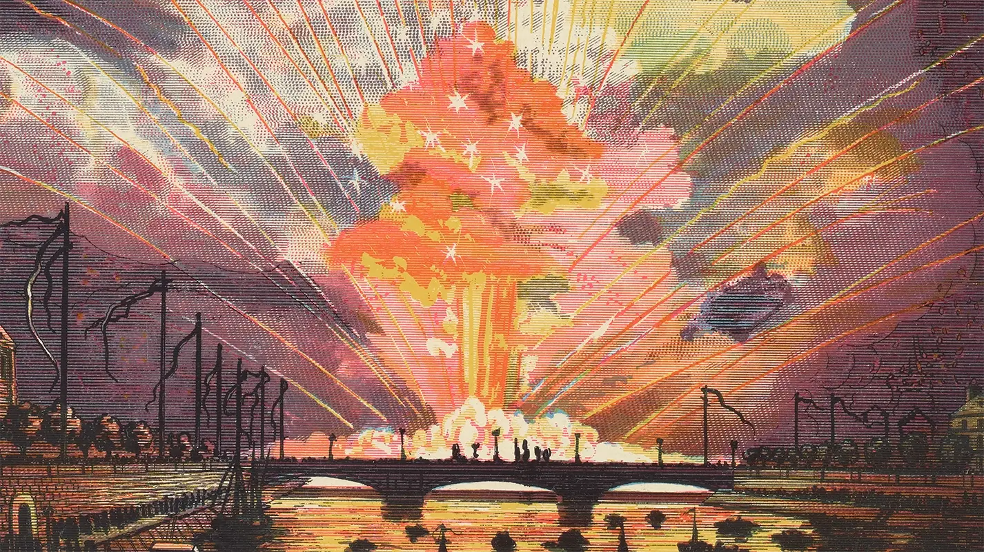 Illustration of fireworks on the Seine, Paris