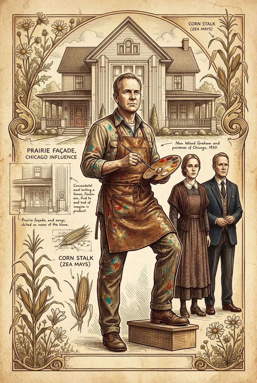 American Gothic by Grant Wood (Chicago, USA — 1930) — cover