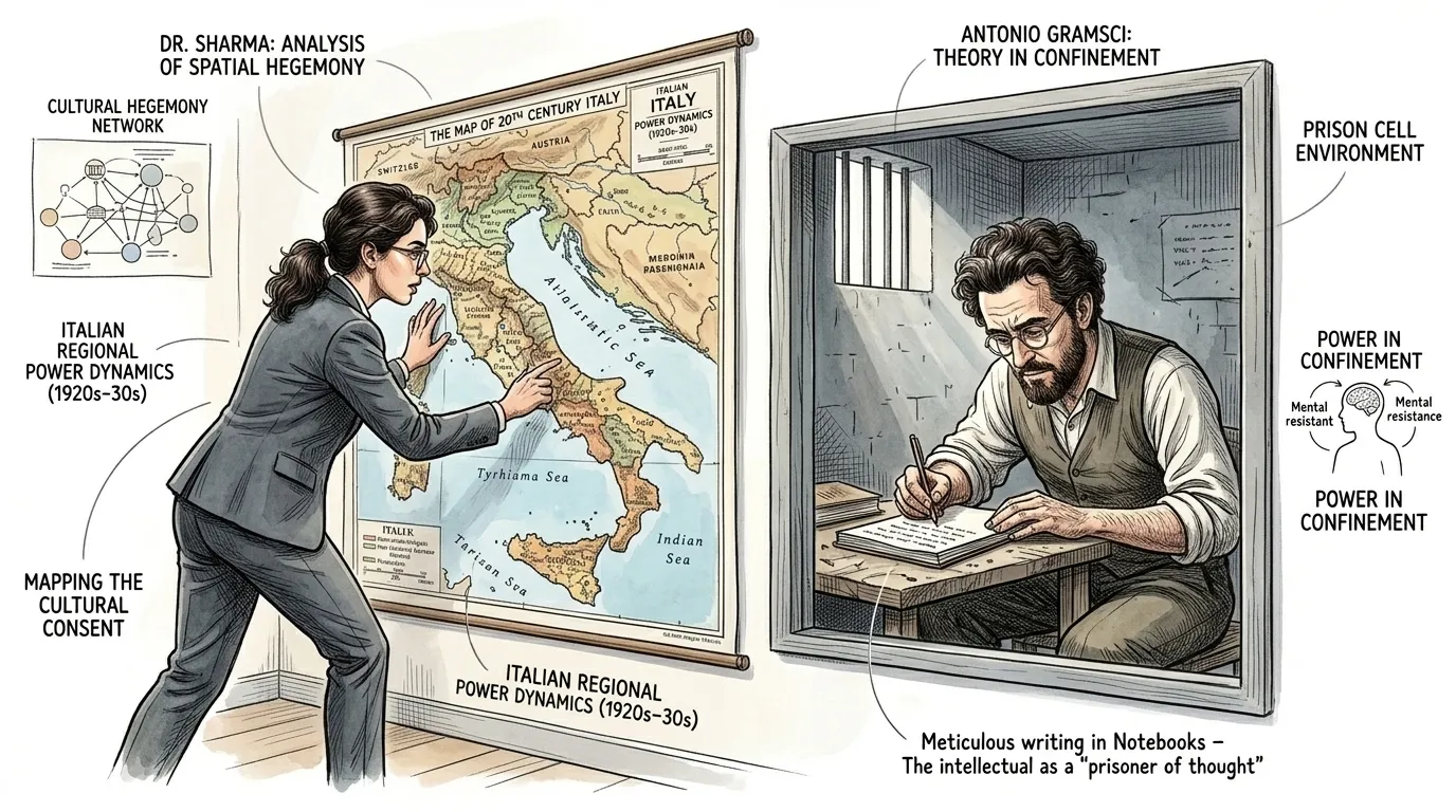 Gramsci's foundational ideas crystallized during a period of immense personal struggle, imprisoned by Mussolini's Fascist regime. Gramsci's foundational ideas crystallized during a period of immense personal struggle, imprisoned by Mussolini's Fascist regime.