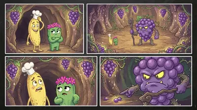 They cautiously entered the caves, their laughter still echoing. Deeper inside, they found a shimmering grove of grapevines, laden with plump, purple grapes.