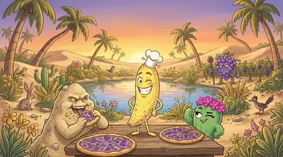 Back at the oasis, Reginald devoured the pizza. "Best. Pizza. Ever!" he exclaimed, crumbs all over his sandy face. "See, Phil?