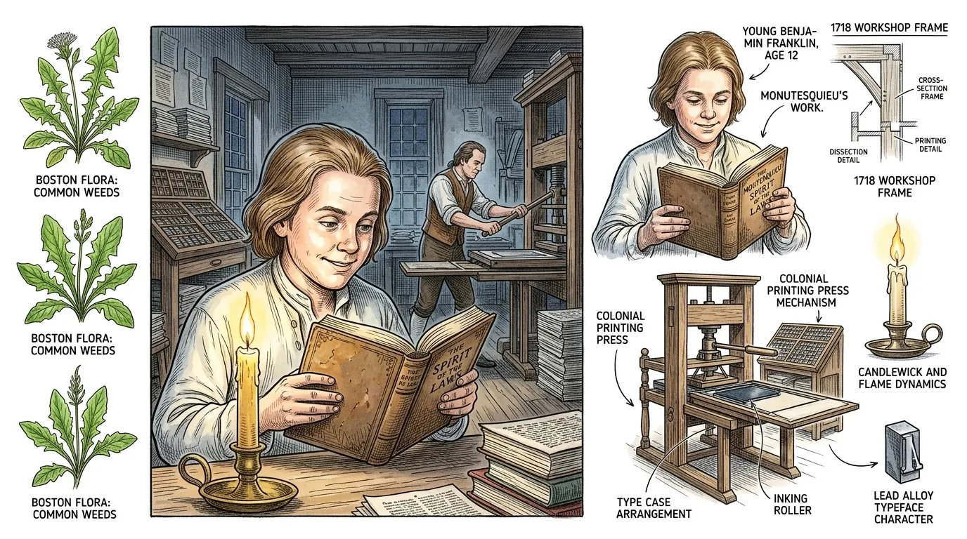 Years earlier, in 1718 Boston, a young 12-year-old, Benjamin, toiled in his older brother James's printing shop. He found solace and purpose not in the mundane… Years earlier, in 1718 Boston, a young 12-year-old, Benjamin, toiled in his older brother James's printing shop. He found solace and purpose not in the mundane…