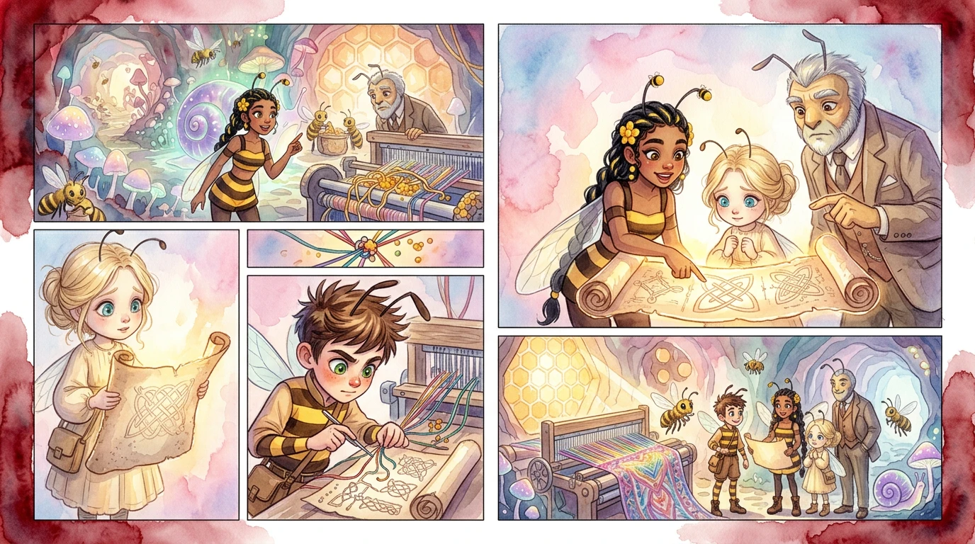 "Wait! Remember that ancient manual?" Honey exclaimed. "It described a special knotting pattern used centuries ago!" Myrtle pulled out the dusty scroll. "Wait! Remember that ancient manual?" Honey exclaimed. "It described a special knotting pattern used centuries ago!" Myrtle pulled out the dusty scroll.