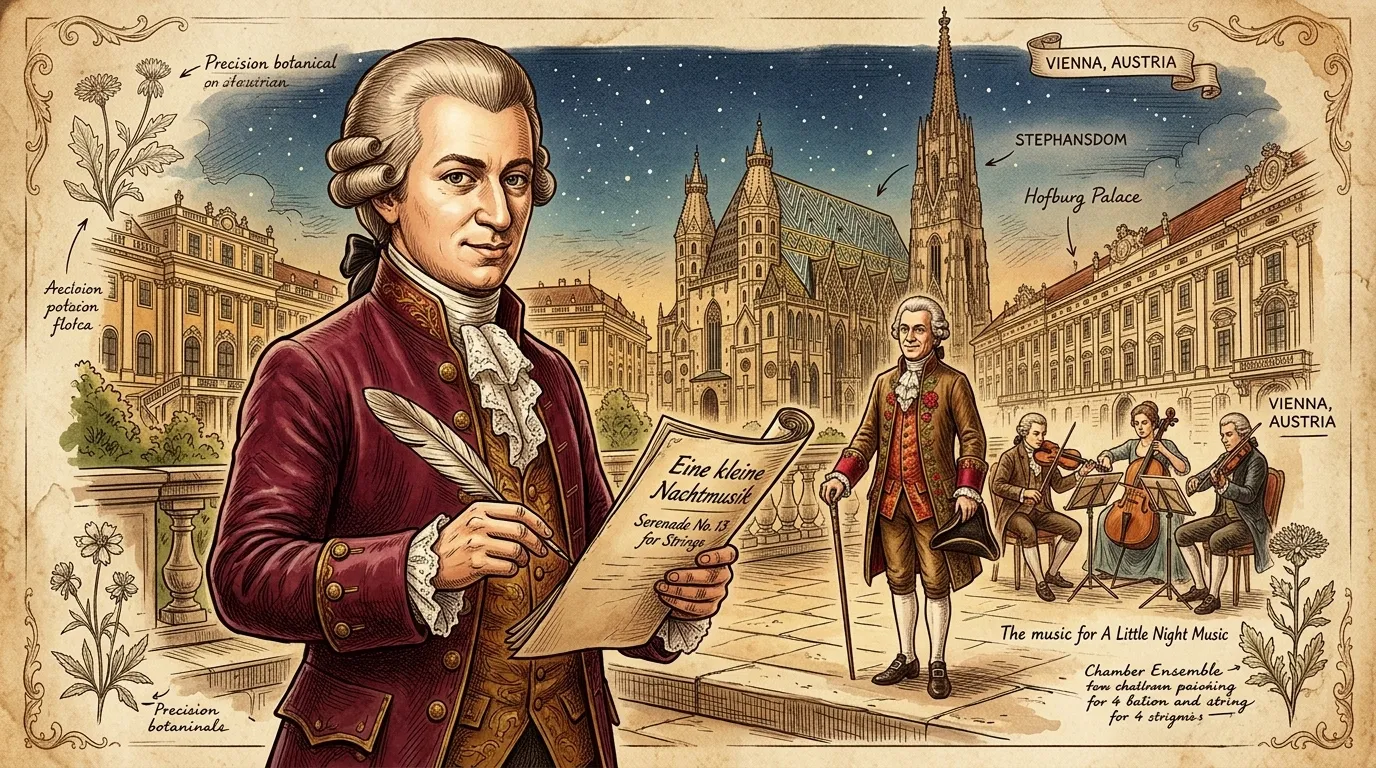 Eine kleine Nachtmusik by Wolfgang Amadeus Mozart (Vienna, Austria — 1787) — cover