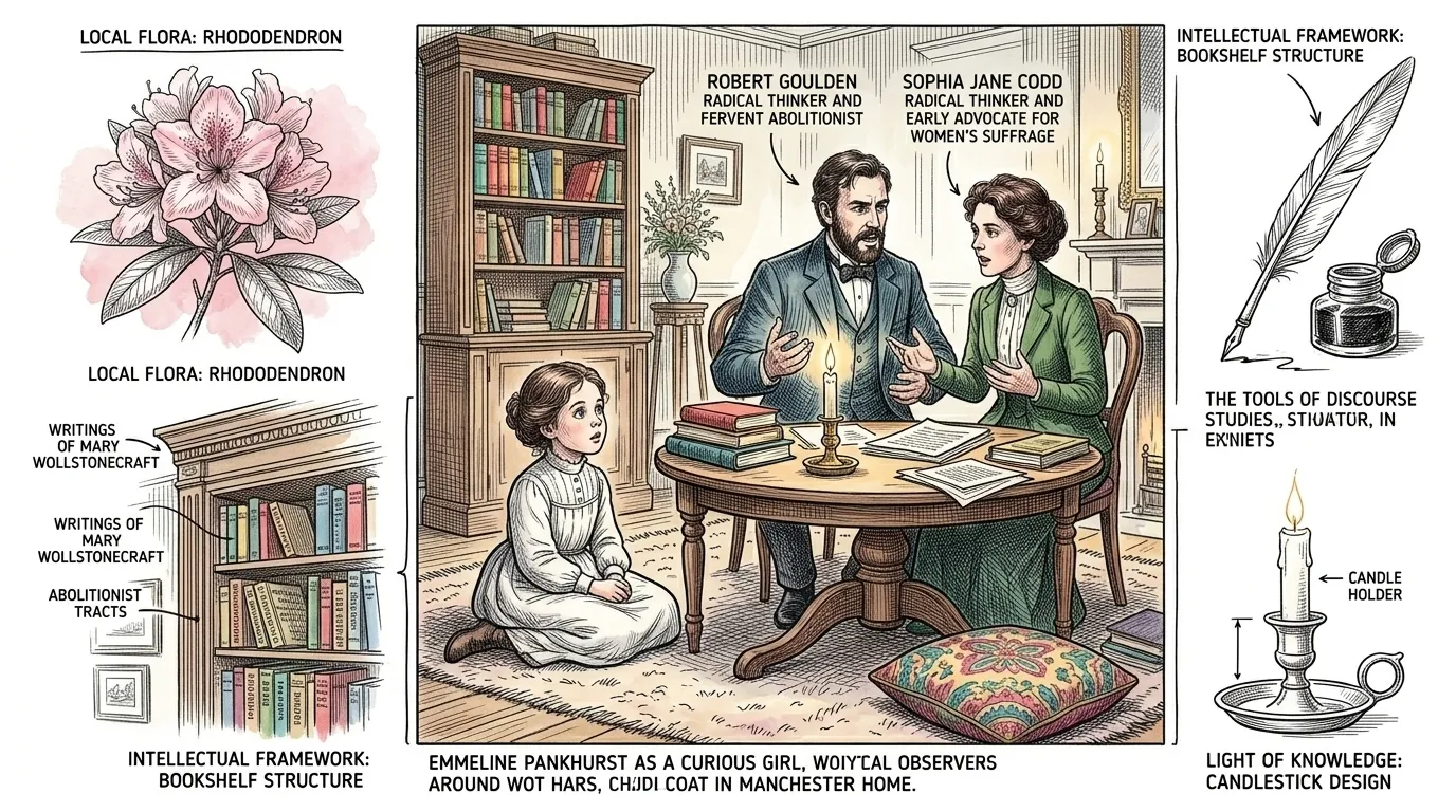 Emmeline Goulden's early life in Manchester was steeped in radical politics. Her parents, Robert Goulden and Sophia Jane Codd, were fervent abolitionists and… Emmeline Goulden's early life in Manchester was steeped in radical politics. Her parents, Robert Goulden and Sophia Jane Codd, were fervent abolitionists and…