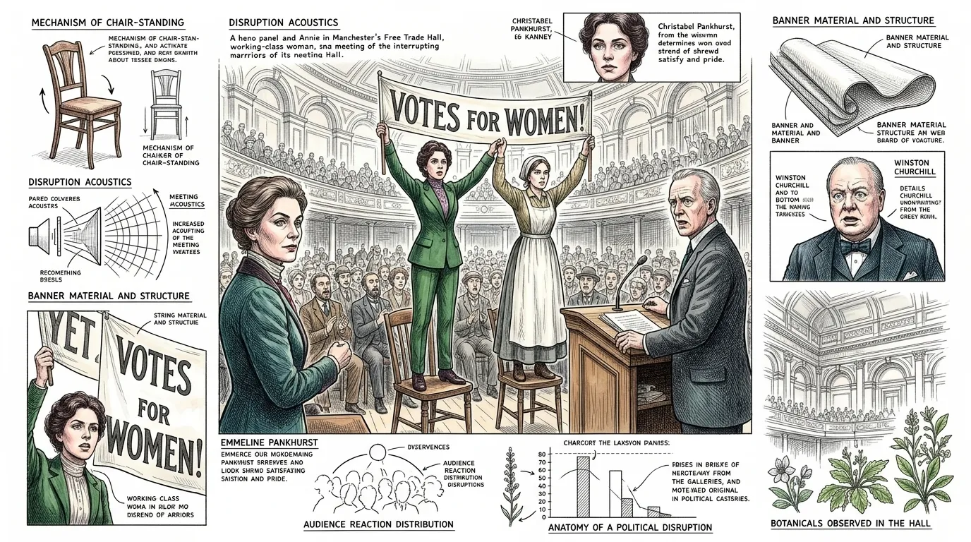 The WSPU's militant strategy ignited at Manchester's Free Trade Hall in October 1905. During a Liberal Party meeting, Emmeline's daughter Christabel Pankhurst… The WSPU's militant strategy ignited at Manchester's Free Trade Hall in October 1905. During a Liberal Party meeting, Emmeline's daughter Christabel Pankhurst…