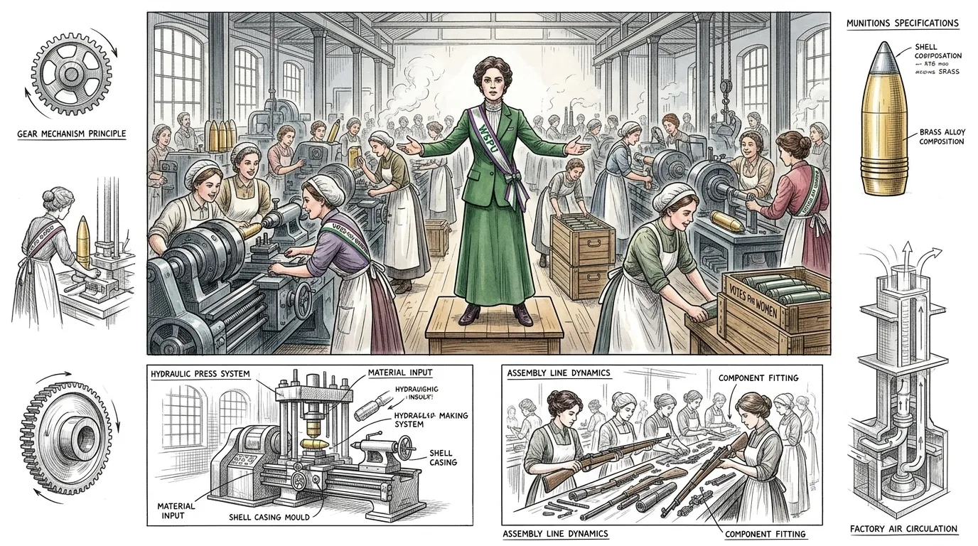 With the outbreak of World War I in August 1914, Emmeline Pankhurst made a swift and decisive strategic pivot. She immediately suspended all militant suffrage… With the outbreak of World War I in August 1914, Emmeline Pankhurst made a swift and decisive strategic pivot. She immediately suspended all militant suffrage…