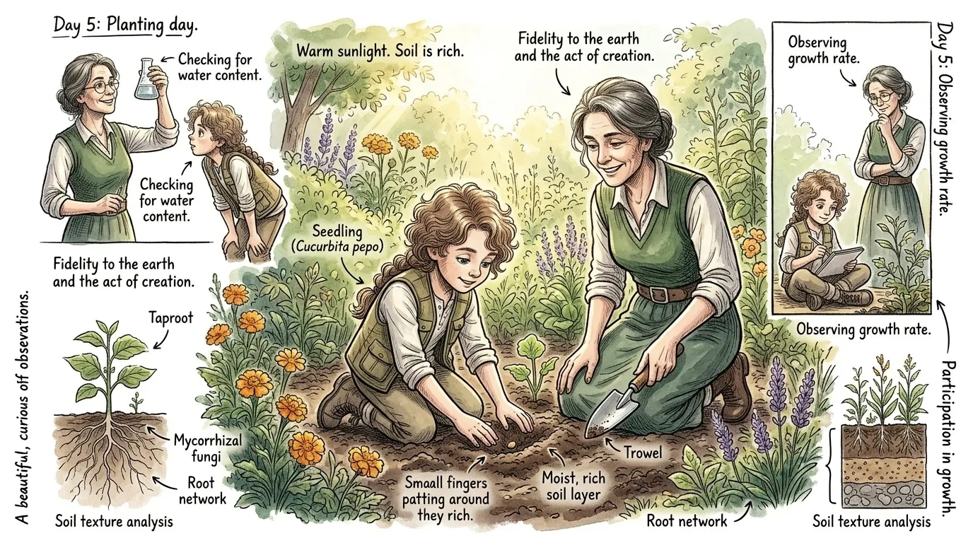 Astrid and Marisol then went to the garden. Marisol handed Astrid a small trowel. "We're going to plant these seeds," Marisol explained. Astrid and Marisol then went to the garden. Marisol handed Astrid a small trowel. "We're going to plant these seeds," Marisol explained.