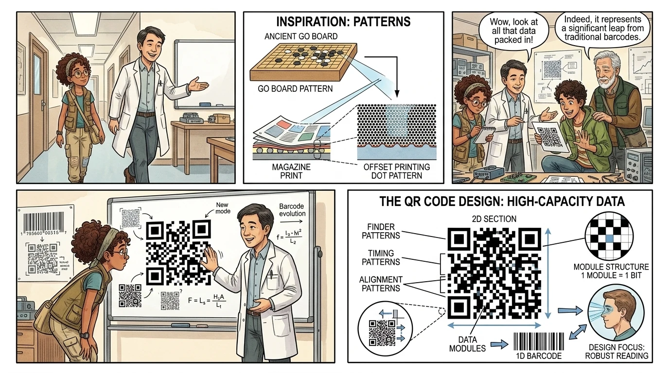 How QR Codes Were Invented — page 6 illustration — Wonder Inventions