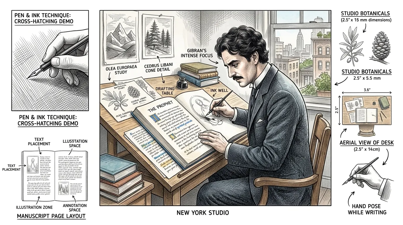In the years leading up to 1923, Gibran dedicated himself to the arduous creation of 'The Prophet'. From his New York studio, he labored meticulously over every… In the years leading up to 1923, Gibran dedicated himself to the arduous creation of 'The Prophet'. From his New York studio, he labored meticulously over every…