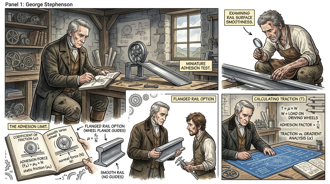 Following Trevithick's early experiments, engineers grappled with a fundamental question: how could a smooth iron wheel gain sufficient grip on a smooth iron… Following Trevithick's early experiments, engineers grappled with a fundamental question: how could a smooth iron wheel gain sufficient grip on a smooth iron…
