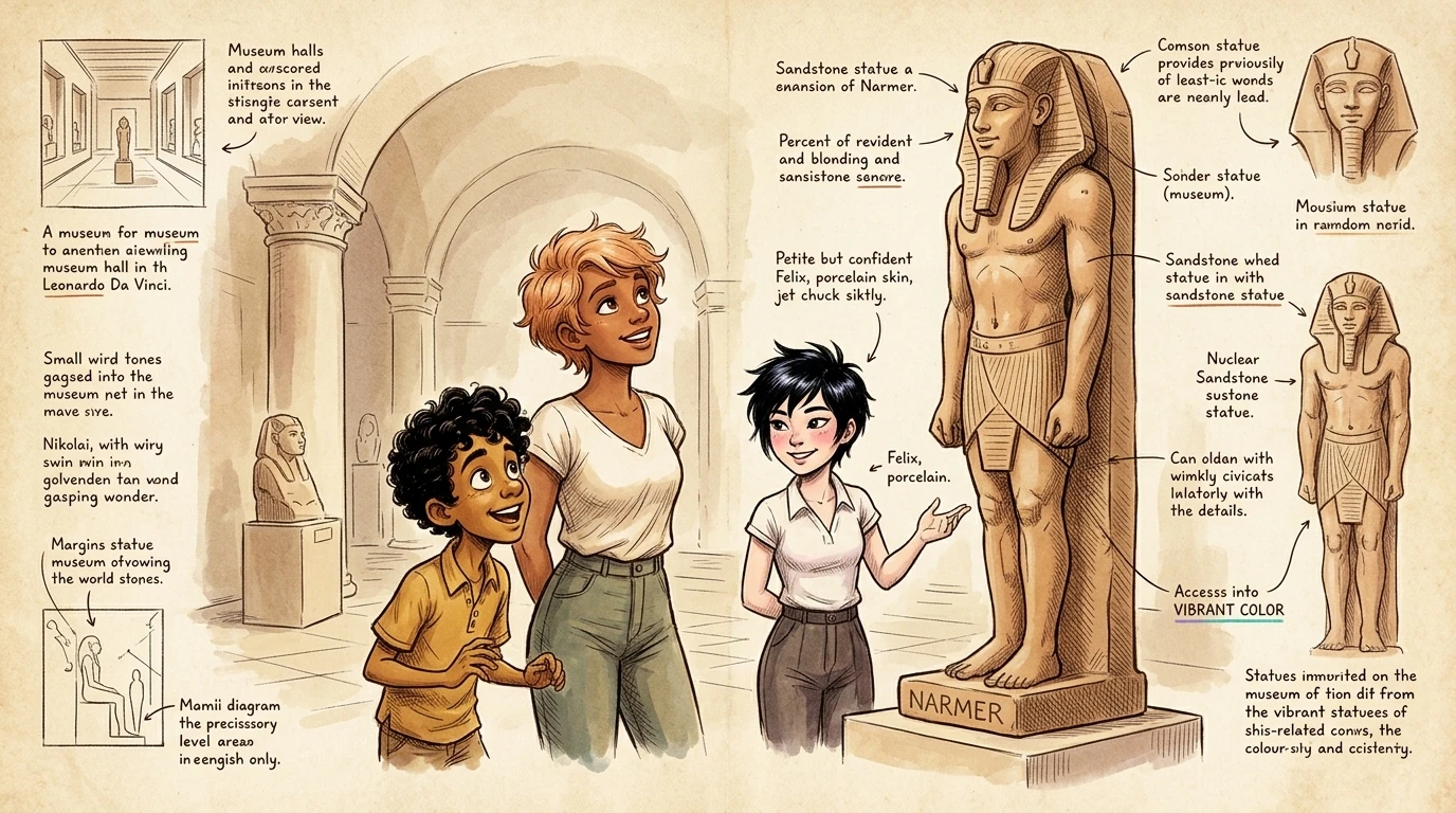 Saanvi gasped, her eyes wide as she stared at the colossal sandstone statue. "Look, Teodoro, it's incredible! But who is he?" A nearby museum guide, Felix… Saanvi gasped, her eyes wide as she stared at the colossal sandstone statue. "Look, Teodoro, it's incredible! But who is he?" A nearby museum guide, Felix…