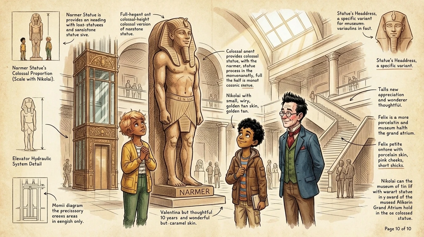 Back in the museum, Saanvi stared at the Narmer statue with new understanding. "Luxor today...it truly is the world's largest open-air museum," she whispered. Back in the museum, Saanvi stared at the Narmer statue with new understanding. "Luxor today...it truly is the world's largest open-air museum," she whispered.