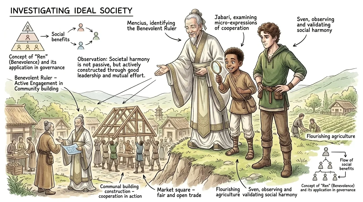 For Mencius, the ruler's primary responsibility was to provide for the well-being of the people and to create a moral environment that encourages virtue. For Mencius, the ruler's primary responsibility was to provide for the well-being of the people and to create a moral environment that encourages virtue.