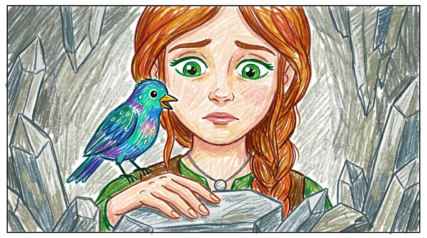 "The Rainbow Seed must have been here," Eliana said sadly, running her hand over a cold, grey crystal. "And... something happened to it." Robin chirped… "The Rainbow Seed must have been here," Eliana said sadly, running her hand over a cold, grey crystal. "And... something happened to it." Robin chirped…
