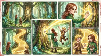 Elara toucha le symbole lumineux sur la tablette contre le tronc de l'arbre. Un faisceau de lumière jaillit vers le haut, formant un escalier d'énergie pure…