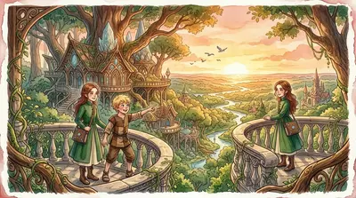 Debout sur le balcon de l'Académie de la Forêt Enchantée, Elara et Finn regardèrent la forêt en contrebas, maintenant baignée de la douce lueur du soleil…