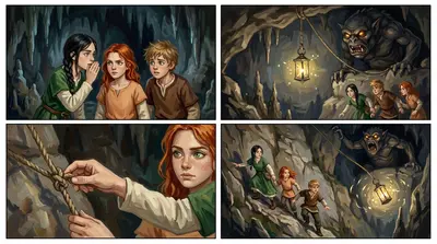 Sie erreichten eine riesige Höhle, wo die Glühwürmchenlaterne an einer zarten Kette von der Decke hing. Doch bewacht wurde sie von einem grotesken Grolak…
